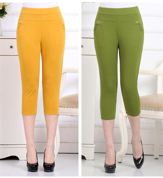 Pantalones casuales de cintura alta de color liso para mujer