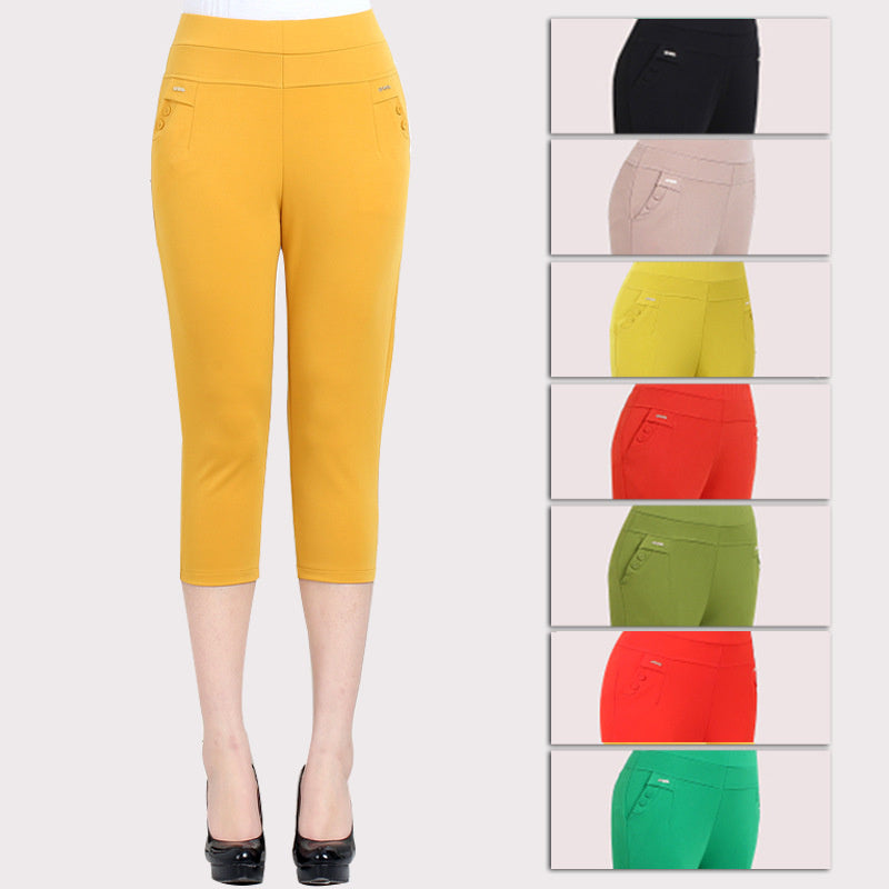 Pantalones casuales de cintura alta de color liso para mujer