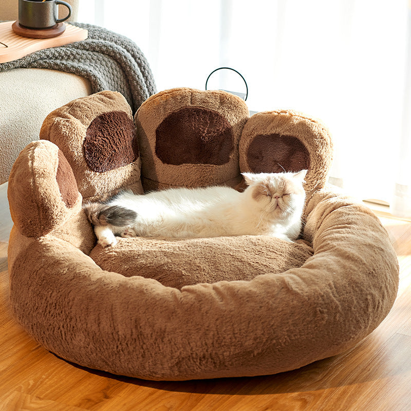 Lit rond pour chien et chat, grand tapis pour animaux de compagnie, longue peluche, sommeil profond, chaud, en forme de patte d'ours, coussin Super doux, lits calmes