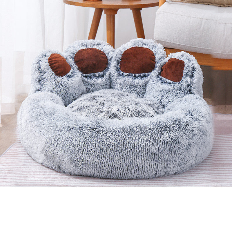 Lit rond pour chien et chat, grand tapis pour animaux de compagnie, longue peluche, sommeil profond, chaud, en forme de patte d'ours, coussin Super doux, lits calmes