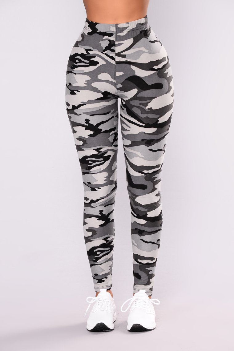 Pantalon Legging Décontracté Gris Imprimé Camouflage