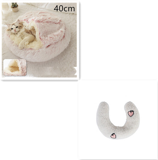 Lit d'hiver 2 en 1 pour chien et chat, lit rond en peluche chaud, maison douce et longue en peluche pour animaux de compagnie