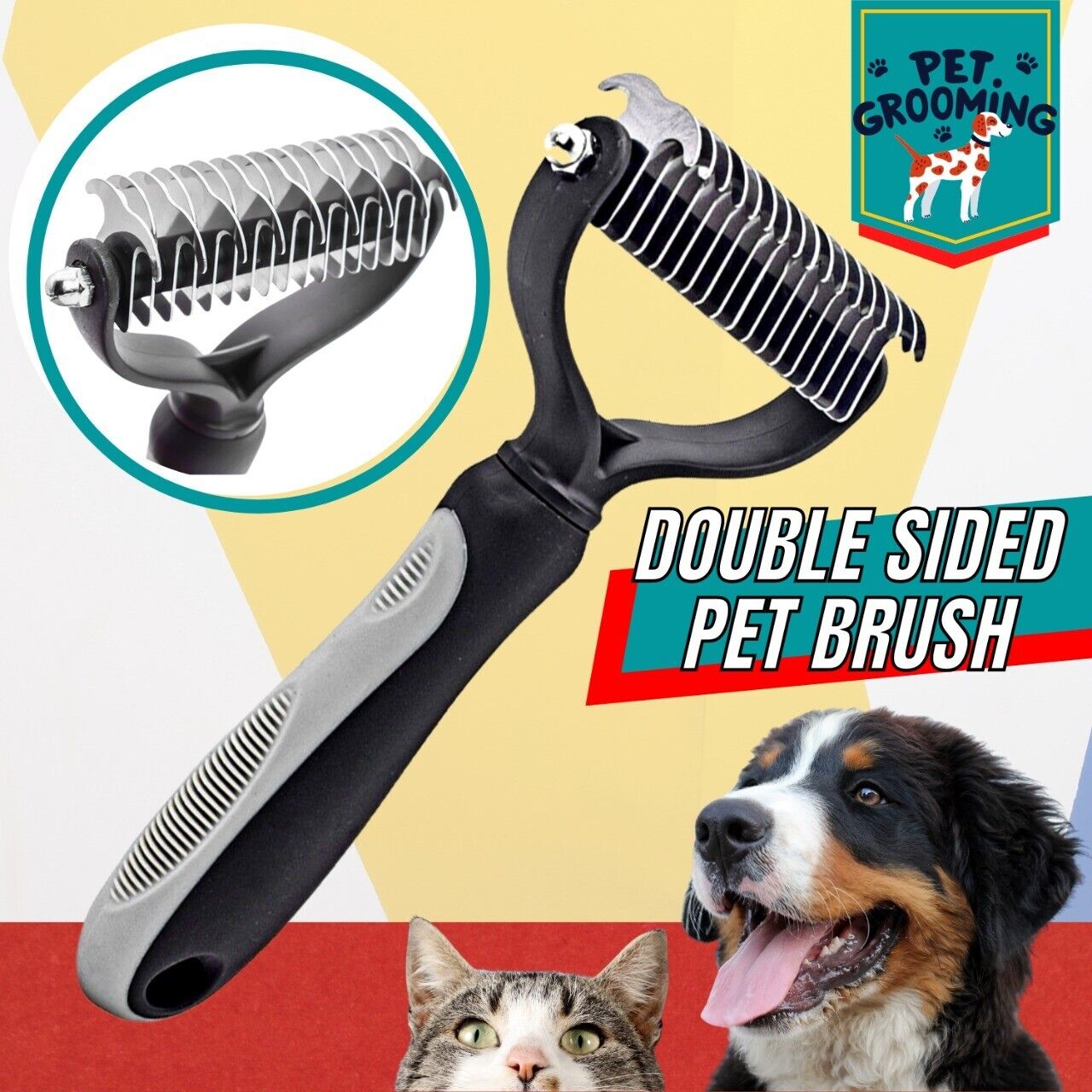 Outil de toilettage professionnel pour animaux de compagnie, sous-poil 2 faces pour chien et chat, peigne de perte, brosse pour animaux de compagnie