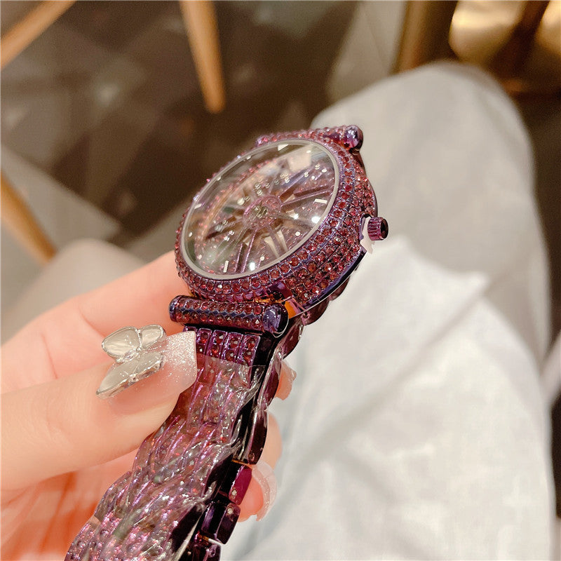 Montre rotative étanche à diamants ronds pour femmes