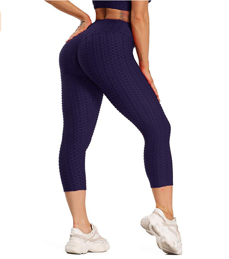 Women Cropped High Waisted Yoga Pants Bubble Hip Butt Lifting Leggings