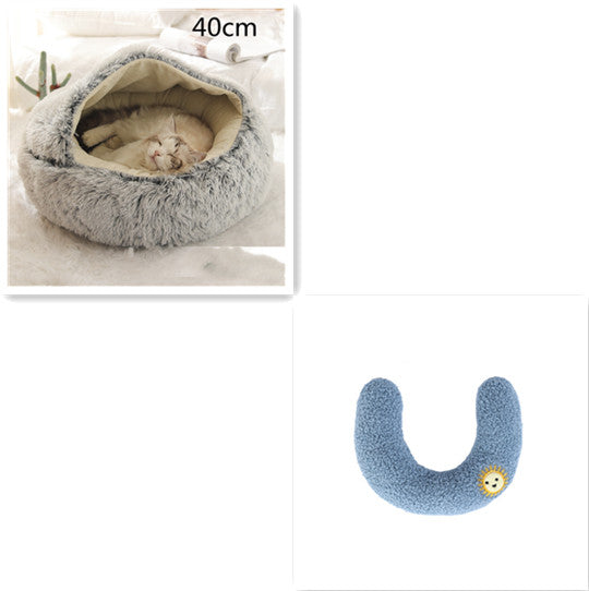 Lit d'hiver 2 en 1 pour chien et chat, lit rond en peluche chaud, maison douce et longue en peluche pour animaux de compagnie