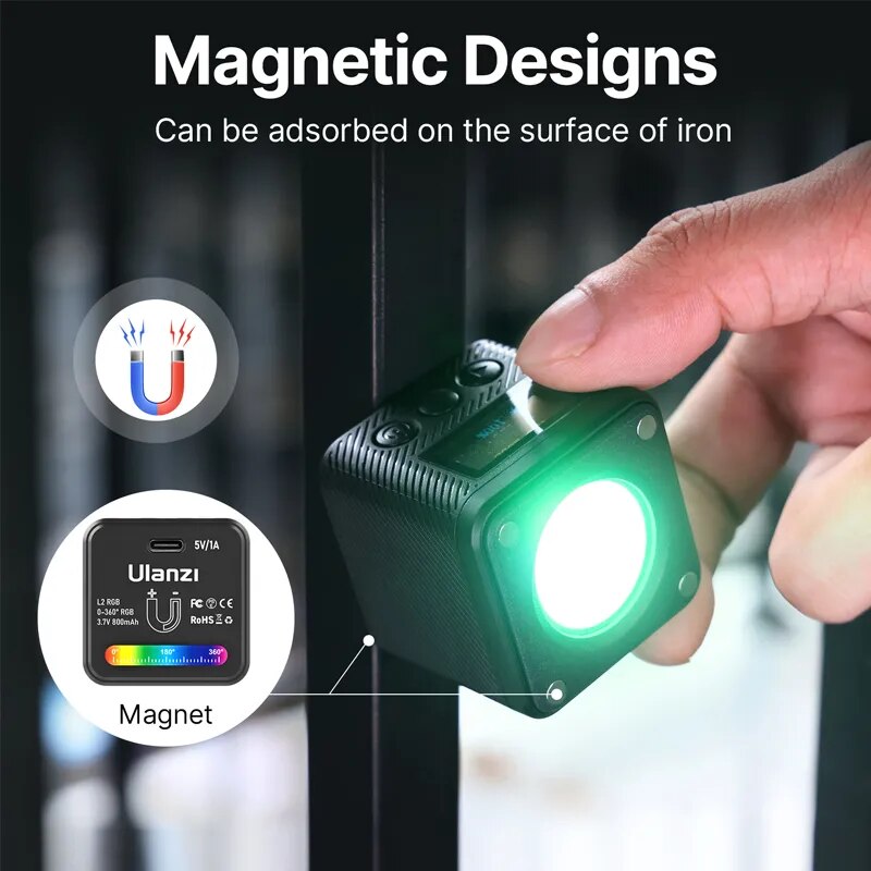 Ulanzi L2 RGB Mini COB caméra vidéo lumière variable 360 ​​° lumière couleur avec diffuseur nid d'abeille photographie pour appareil photo reflex numérique