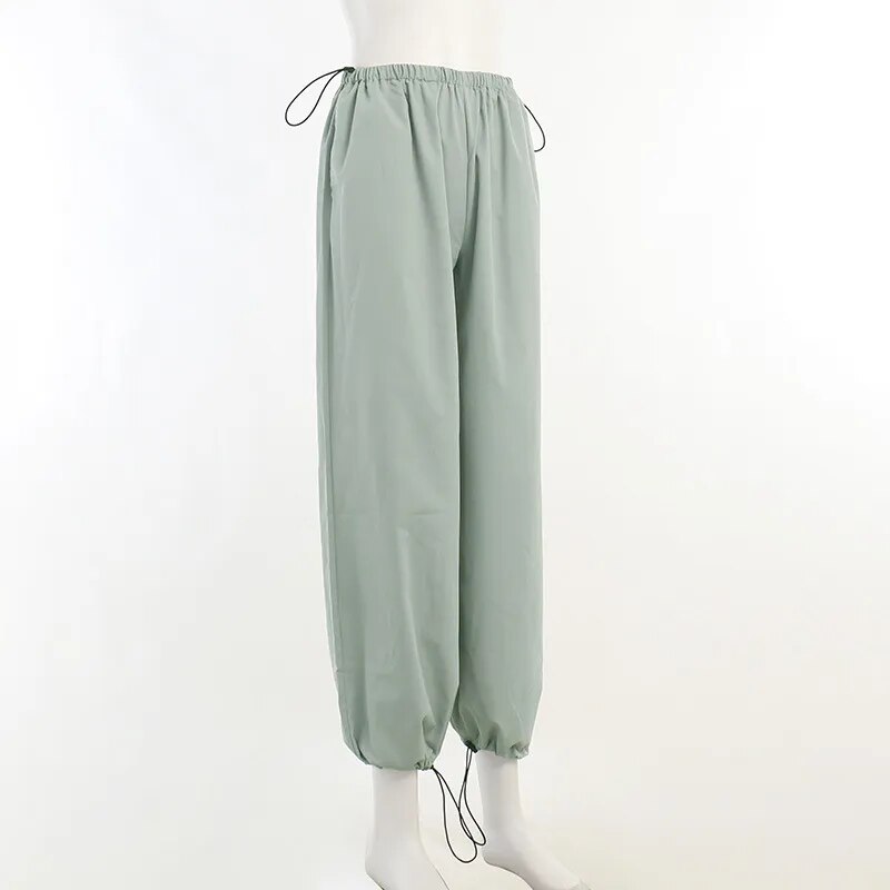 DGLUKE Plain Parachute Pants Y2K Streetwear Drawstring Waist Loose Sweatpants Casual Wide Leg Baggy Trousers