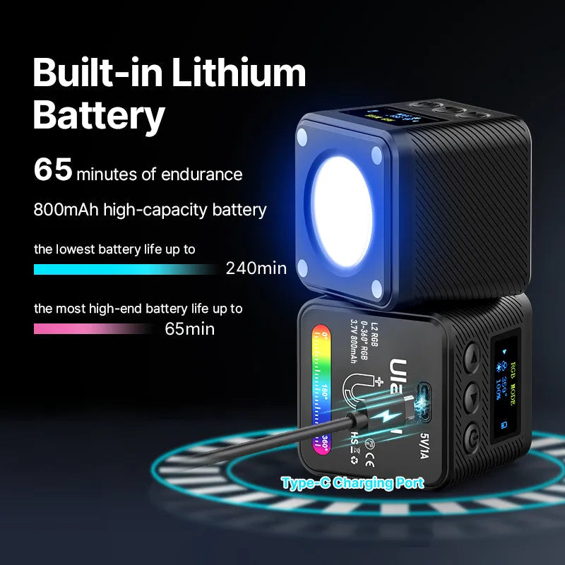 Ulanzi L2 RGB Mini COB caméra vidéo lumière variable 360 ​​° lumière couleur avec diffuseur nid d'abeille photographie pour appareil photo reflex numérique