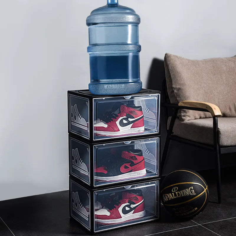 1Pack AJ Sneakers Box  Hardened Plastic Shoe Box  Stackable Cabinet Storage Box High-top Dustproof AJ Shoes Organizers Shoe Rack