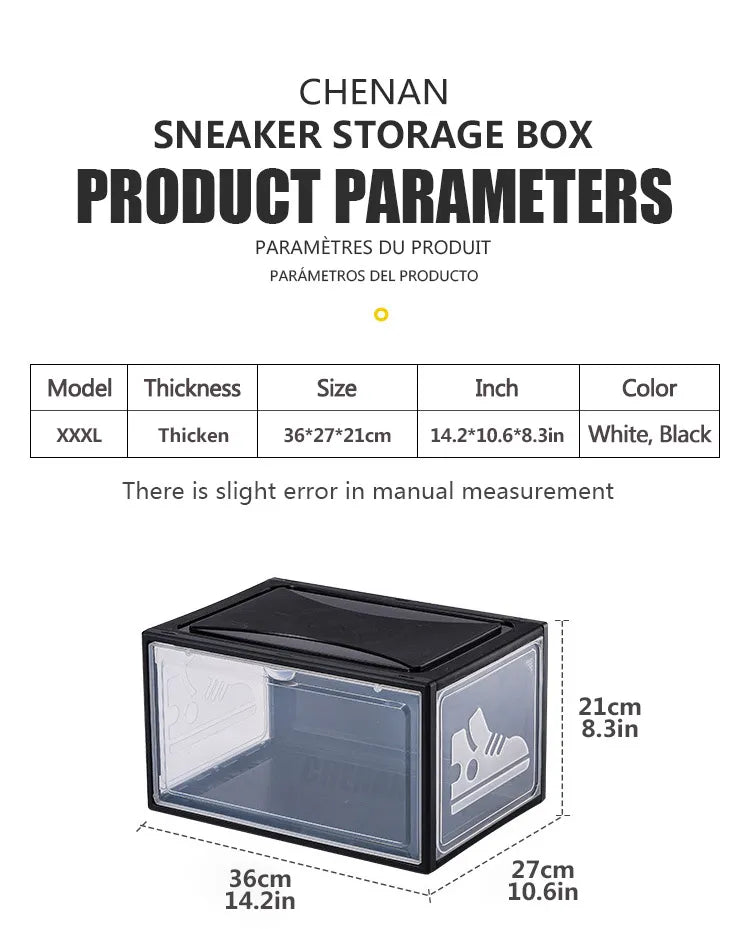 1Pack AJ Sneakers Box  Hardened Plastic Shoe Box  Stackable Cabinet Storage Box High-top Dustproof AJ Shoes Organizers Shoe Rack