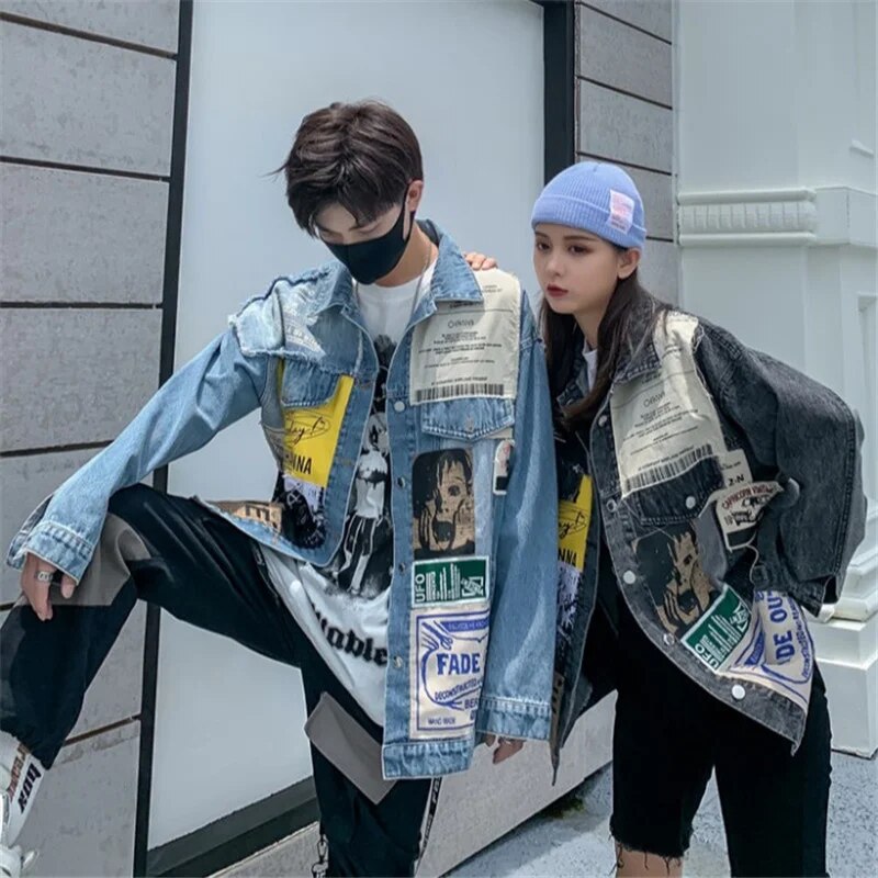 Denim Jacket Oversize Ladies Spring And Autumn Personality Patch Stitching Jacket Bf Punk Jacket Jean Jacket Ropa De Mujer