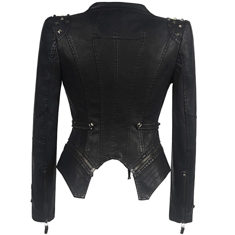 Veste cuir Femme Femme Veste Chaqueta Mujer moto