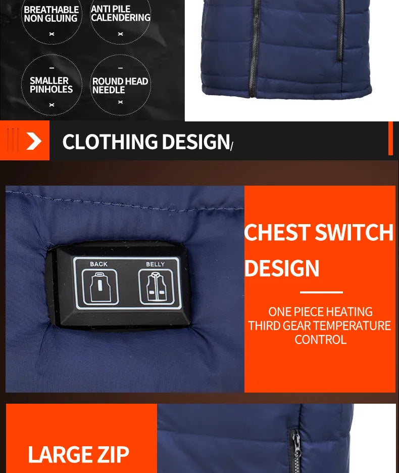 Chaleco calefactable de 9 zonas, chaquetas eléctricas con calefacción, ropa deportiva para hombres y mujeres, abrigo calefactable de grafeno, chaqueta calefactora USB para acampar