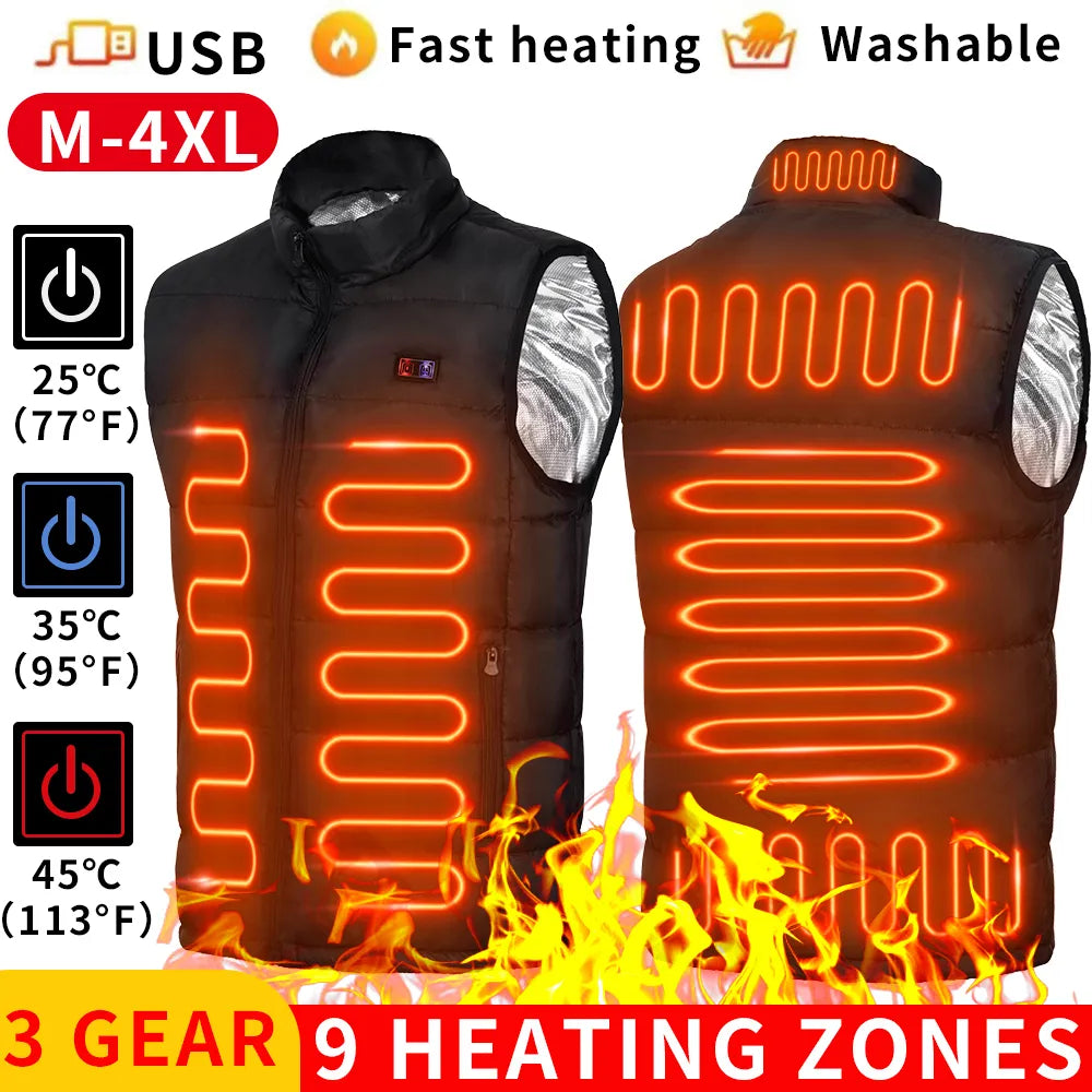 Chaleco calefactable de 9 zonas, chaquetas eléctricas con calefacción, ropa deportiva para hombres y mujeres, abrigo calefactable de grafeno, chaqueta calefactora USB para acampar