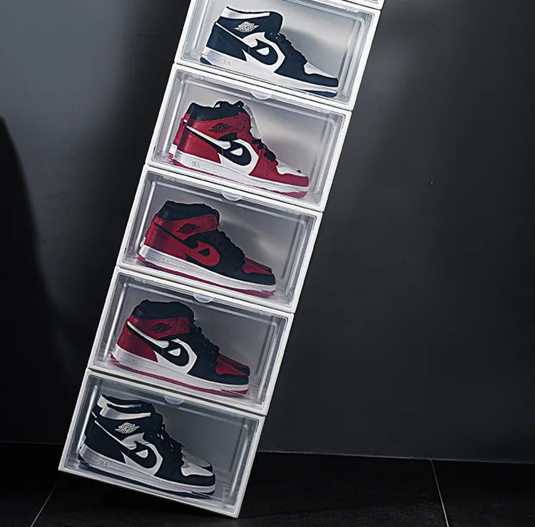 1Pack AJ Sneakers Box  Hardened Plastic Shoe Box  Stackable Cabinet Storage Box High-top Dustproof AJ Shoes Organizers Shoe Rack