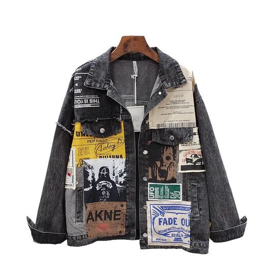 Denim Jacket Oversize Ladies Spring And Autumn Personality Patch Stitching Jacket Bf Punk Jacket Jean Jacket Ropa De Mujer