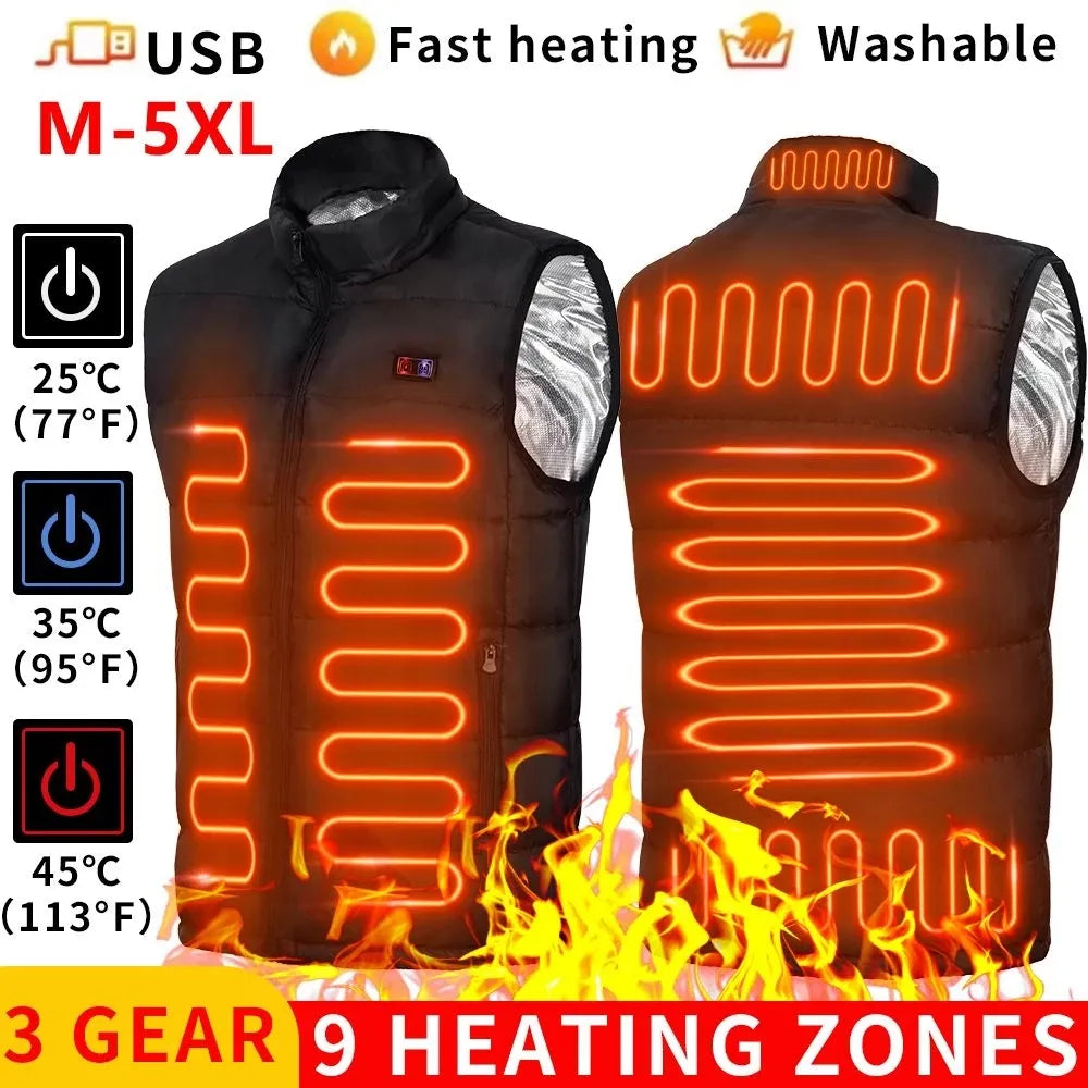 Chaleco calefactable de 9 zonas, chaquetas eléctricas con calefacción, ropa deportiva para hombres y mujeres, abrigo calefactable de grafeno, chaqueta calefactora USB para acampar