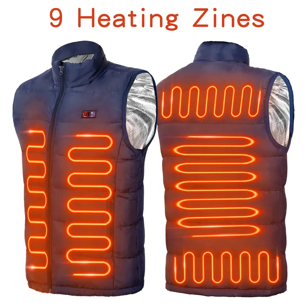 Chaleco calefactable de 9 zonas, chaquetas eléctricas con calefacción, ropa deportiva para hombres y mujeres, abrigo calefactable de grafeno, chaqueta calefactora USB para acampar