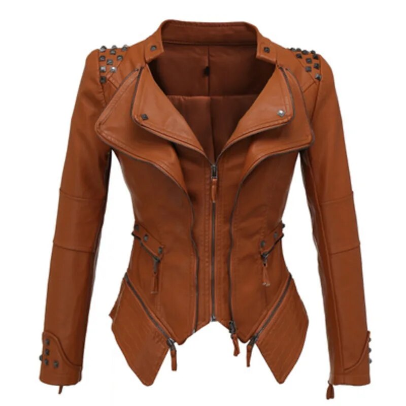 Veste cuir Femme Femme Veste Chaqueta Mujer moto