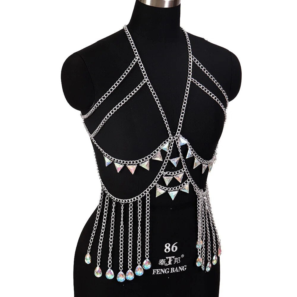 Body Sexy pour femmes, harnais, soutien-gorge, ceinture épée, décorations naturelles, chaîne de ventre, accessoires, bijoux de corps, taille, Bikini, vêtements Rave