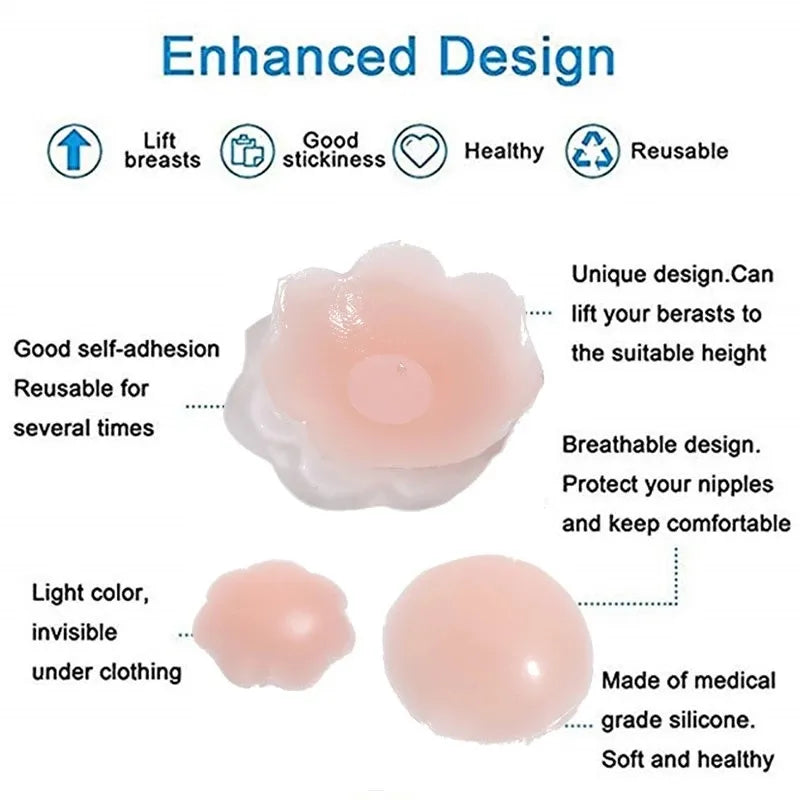 Reusable Women Breast Petals Lift Nipple Cover Invisible Petal Adhesive Strapless Backless Stick on Bra Silicone Breast Stickers