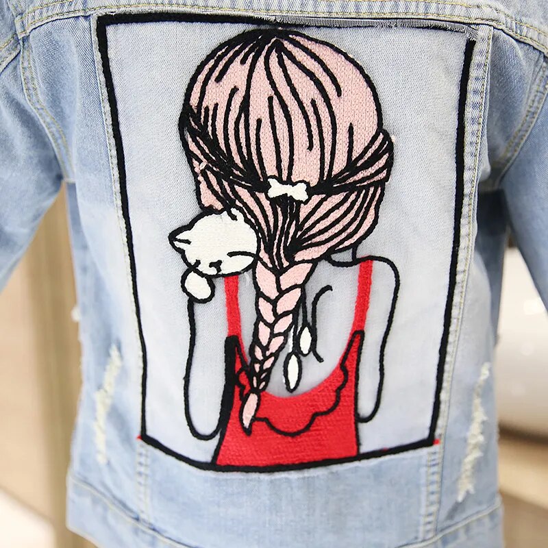 Denim Jacket Womens Autumn Funny Cartoon Print Long Denim Jacket Women Vintage Streetwear Punk Style Jean Jacket Casaco Feminino