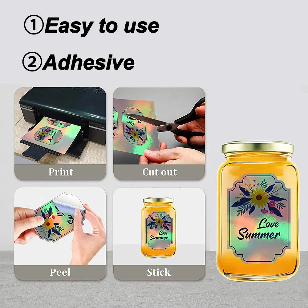 10/20/30/40/50/100 Sheets Holographic Sticker A4 Printable Vinyl Sticker Paper Waterproof Self-adhesive Rainbow InkJet Printer