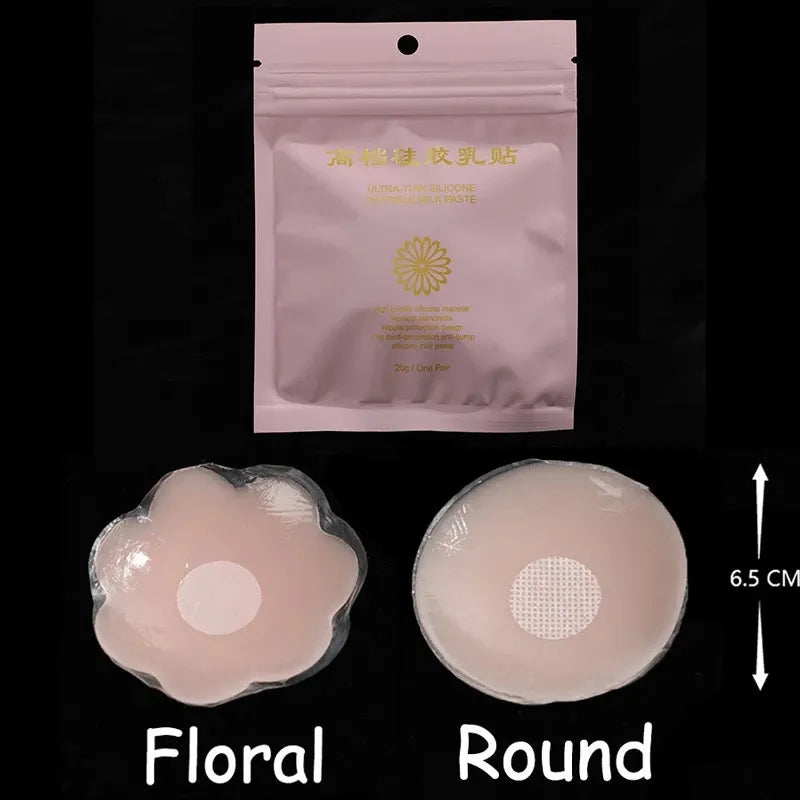 Pétales de poitrine réutilisables pour femmes, couverture de mamelon Invisible, adhésif sans bretelles, dos nu, bâton sur soutien-gorge, autocollants de poitrine en Silicone