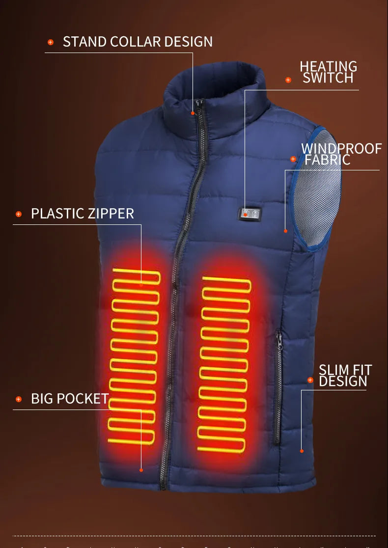 Chaleco calefactable de 9 zonas, chaquetas eléctricas con calefacción, ropa deportiva para hombres y mujeres, abrigo calefactable de grafeno, chaqueta calefactora USB para acampar