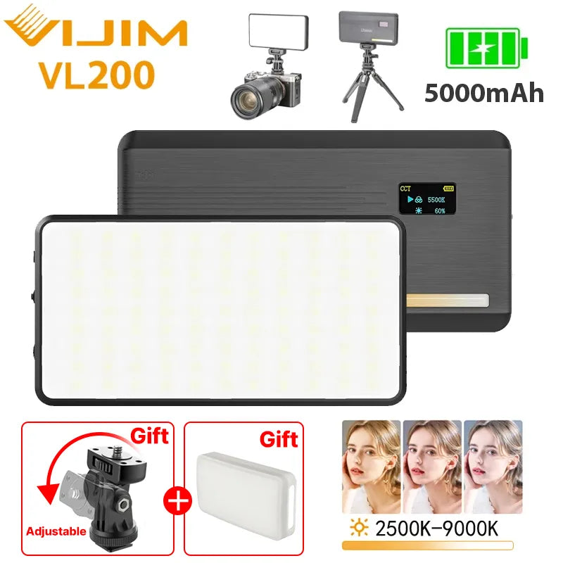 VIJIM Ulanzi VL200 Led lumière vidéo avec diffuseur souple 360 ​​° rotule 5000mAh 2500-9000k panneau de remplissage lampe caméra lumière pour Youtube