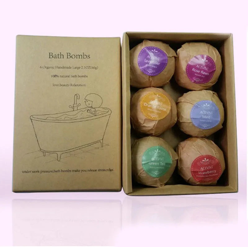 6Pcs Aromatherapy Bubble Bath Bombs with Coconut Oil Gift Bath Fizzies, Dropshipping