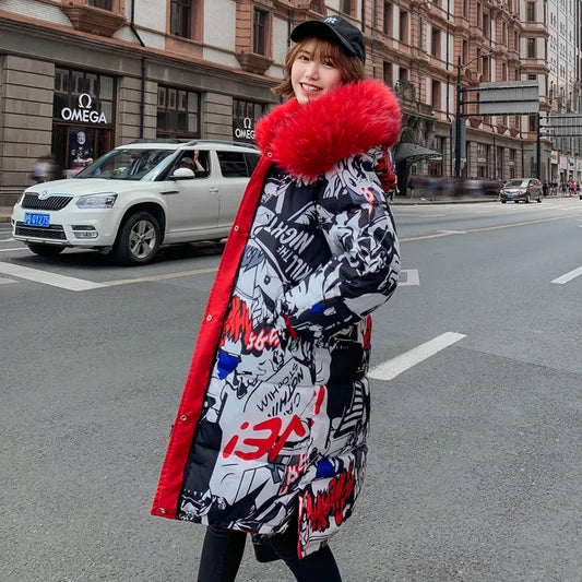 Chaqueta de plumón para mujer, talla grande 2020, larga, con capucha y Cuello de piel, se pueden usar ambos lados, chaquetas de plumón de talla grande