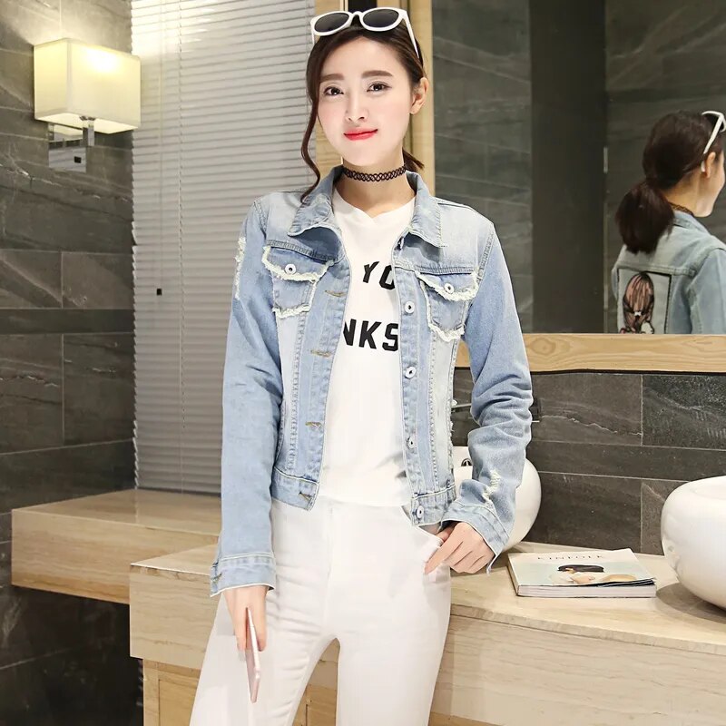 Denim Jacket Womens Autumn Funny Cartoon Print Long Denim Jacket Women Vintage Streetwear Punk Style Jean Jacket Casaco Feminino