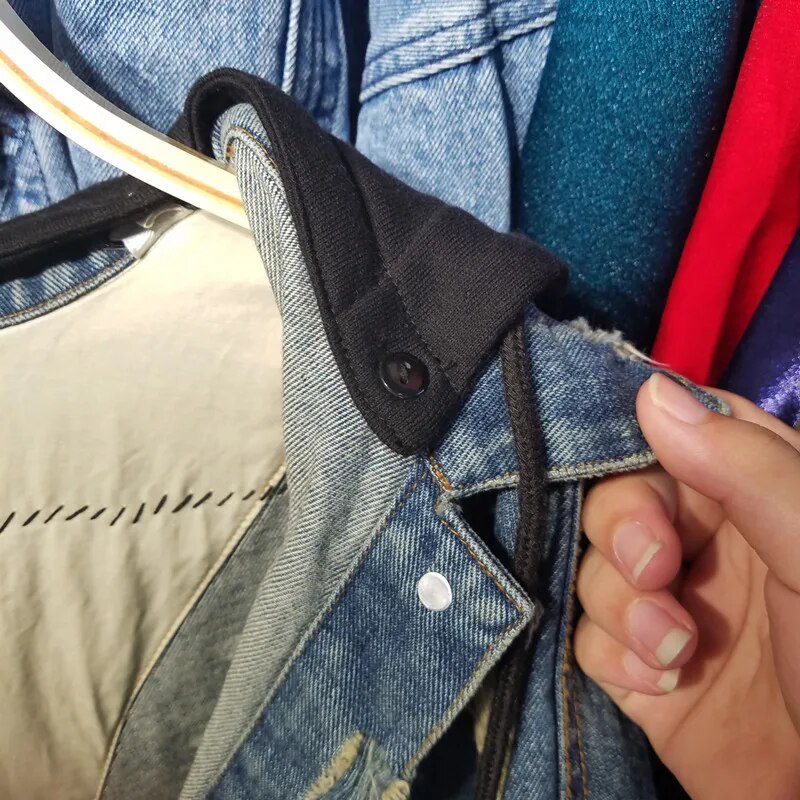 Veste en Denim ample pour femmes, nouvelle tendance, Totem de loup, trou perlé, Cowgirls, rétro bord brut BF vent industrie lourde