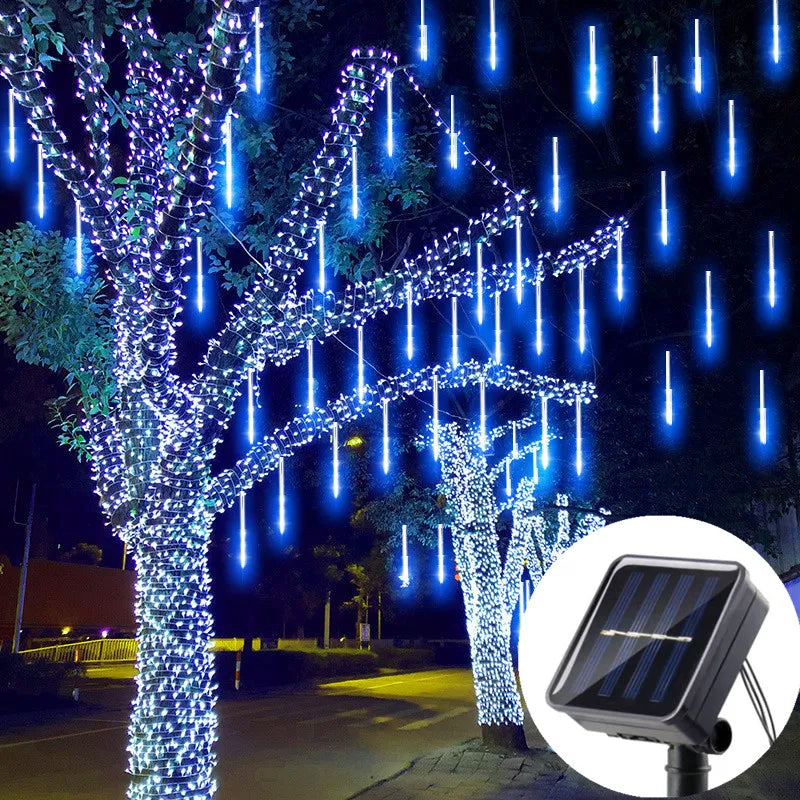 Luz LED Solar para lluvia de meteoros, guirnalda de luces navideñas impermeable, decoración de jardín de hadas, guirnalda de calle Led para exteriores, decoración navideña