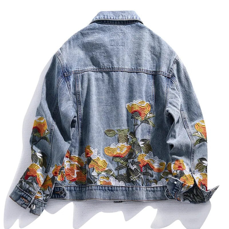 2023 Spring Autumn New Embroidered Flower Jeans Jacket Women Loose Short Coat Denim Jacket Vintage Casual Outerwear Womens Ropa