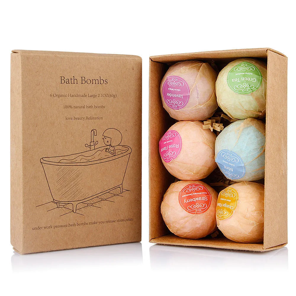 6Pcs Aromatherapy Bubble Bath Bombs with Coconut Oil Gift Bath Fizzies, Dropshipping