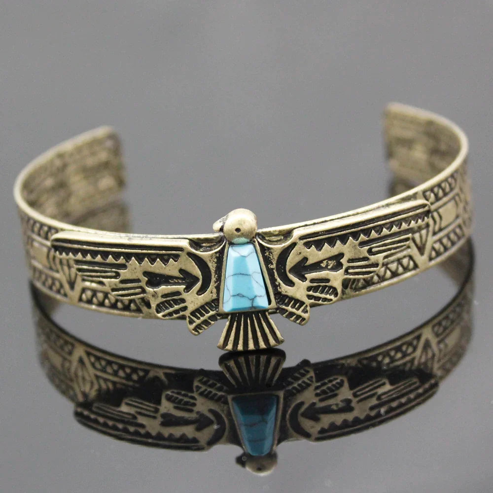 Vintage Gold Silver Plated Tribal Antique Carve Eagle Bracelets For Women Bangles Pulseiras Cuff Fashion Men Jewelry Accessories