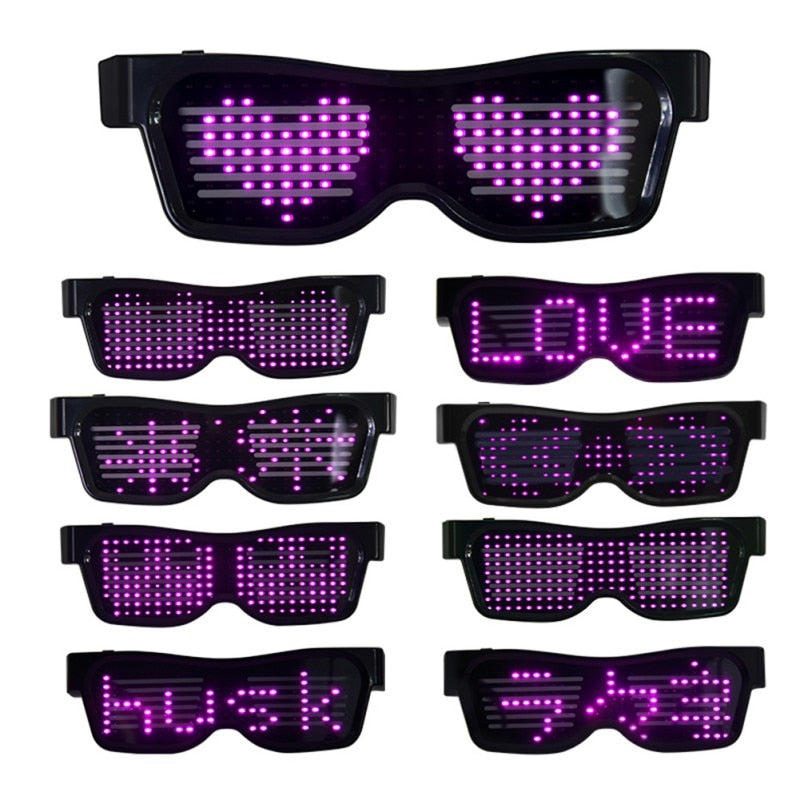 Gafas con pantalla de carga USB y texto LED programables por Bluetooth, para club nocturno, DJ, fiesta, juguete para regalo brillante