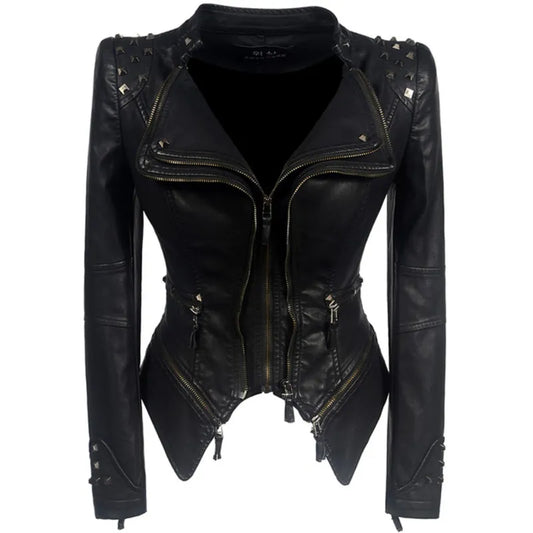 Veste cuir Femme Femme Veste Chaqueta Mujer moto