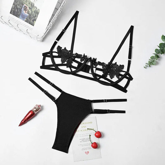 Ensemble de Lingerie Sexy pour femmes, ensemble de sous-vêtements transparents, soutien-gorge et culotte, sous-vêtements en dentelle, vente en gros