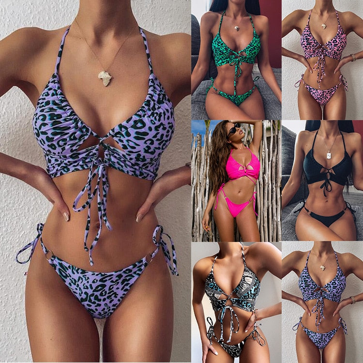 Animal Bikini Push Up maillots de bain femmes léopard femme Sexy maillots de bain femmes Monokini licou dos nu maillot de bain