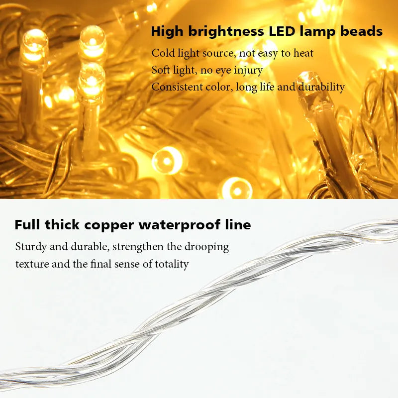 10M 20M 50M 100M Christmas Garland Lights Led String Fairy Light Festoon Lamp Outdoor Decorative Lighting for Wedding Party