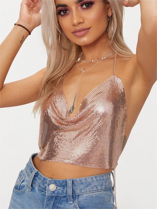 Y2K-Tops con espalda descubierta para mujer, Top corto de fiesta con corsé, Top sin mangas con cuello en V, camisetas sin mangas sexis de Metal con diamantes para discoteca 2023