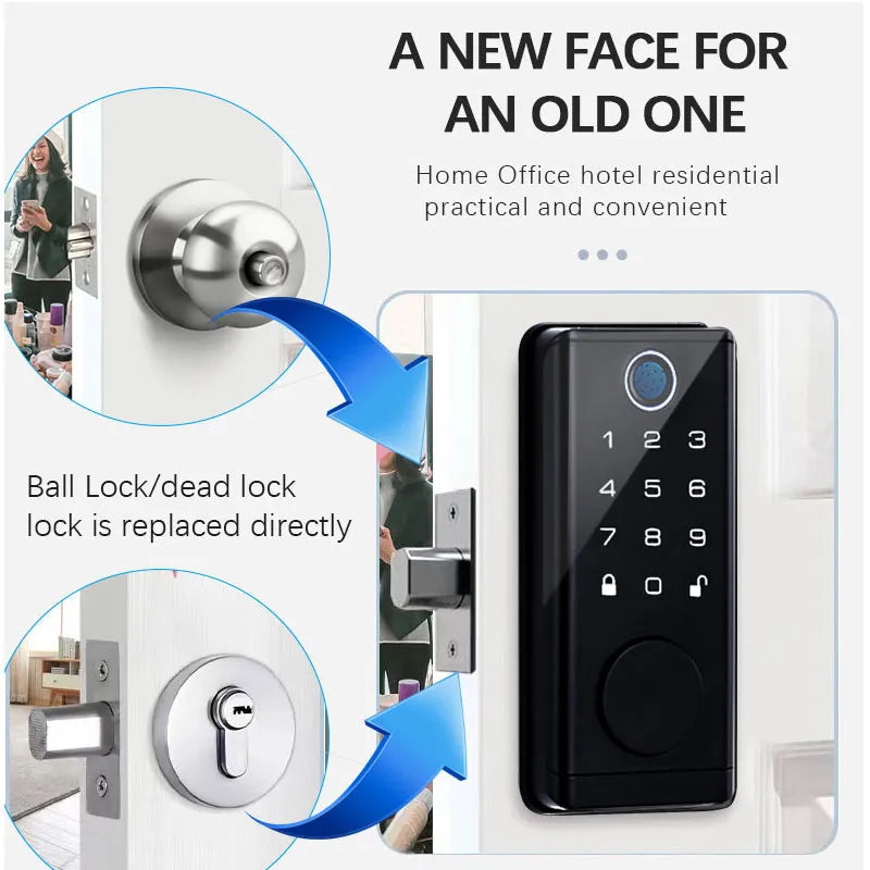 Digital Electronic Door Lock with Smart Fingerprint Password Rfid Card, Tuya Deadbolt Keyless Entry, Digital Biometric Locks