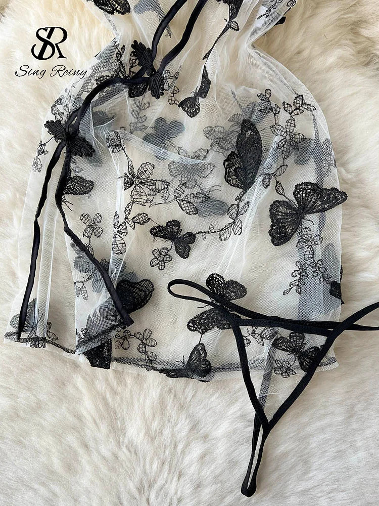 Camisón transparente bordado para mujer, vestido Sexy ajustado Floral con abertura y tangas, ropa de dormir vintage china Wanita 2023