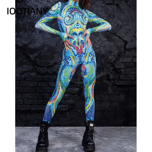 Adults Muscle Lines Color Pattern Cosplay Costume Spandex Zentai Suit Halloween Party Bodysuit High-waisted Sports Jumpsuit