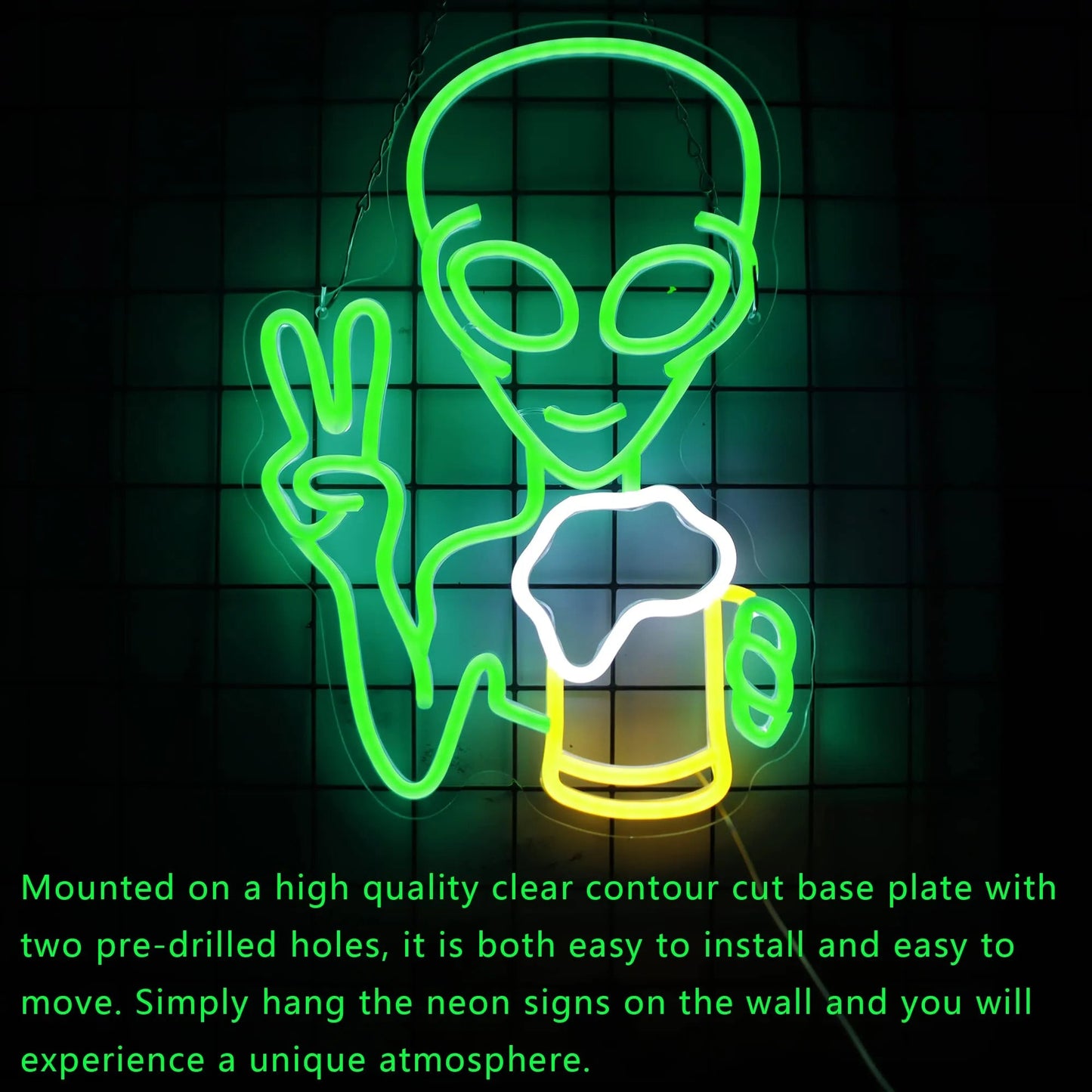 Alien Drinking Beer Neon Light LED Welcome Sign Restaurant Bar Party Personalized Bedroom Gamer Room Home Decoration Aesthetic