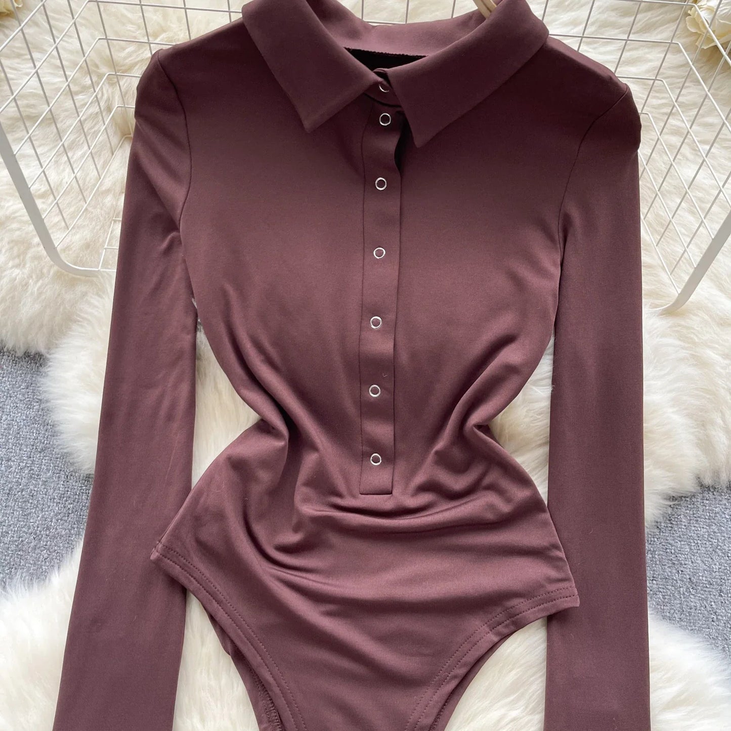 2023 Women Streetwear Sexy Bodysuits Button Polo Collar Long Sleeved Y2K Outwear Fashion Open Crotch Slim Playsuits Wanita